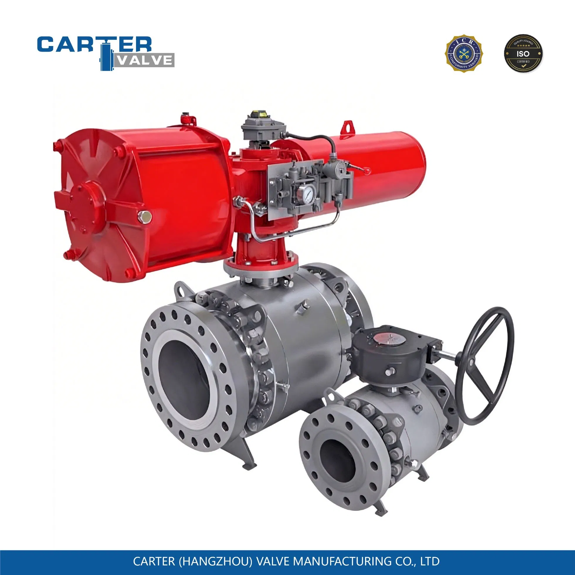 Valvola a sfera fissa pneumatica ad alta pressione, acciaio forgiato, 150lb-4500lb, a prova di esplosione, acciaio al carbonio Wcb/acciaio inossidabile CF8 CF3, personalizzata OEM