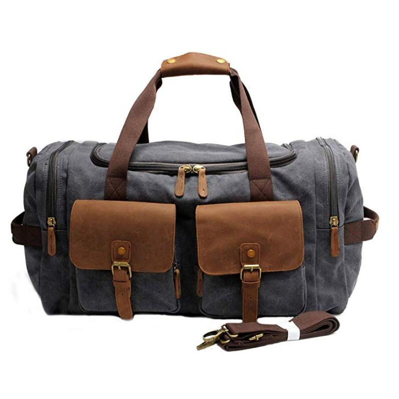 Canvas Duffle Bag Oversized Genuine Leather Weekend Bags for Men/Women