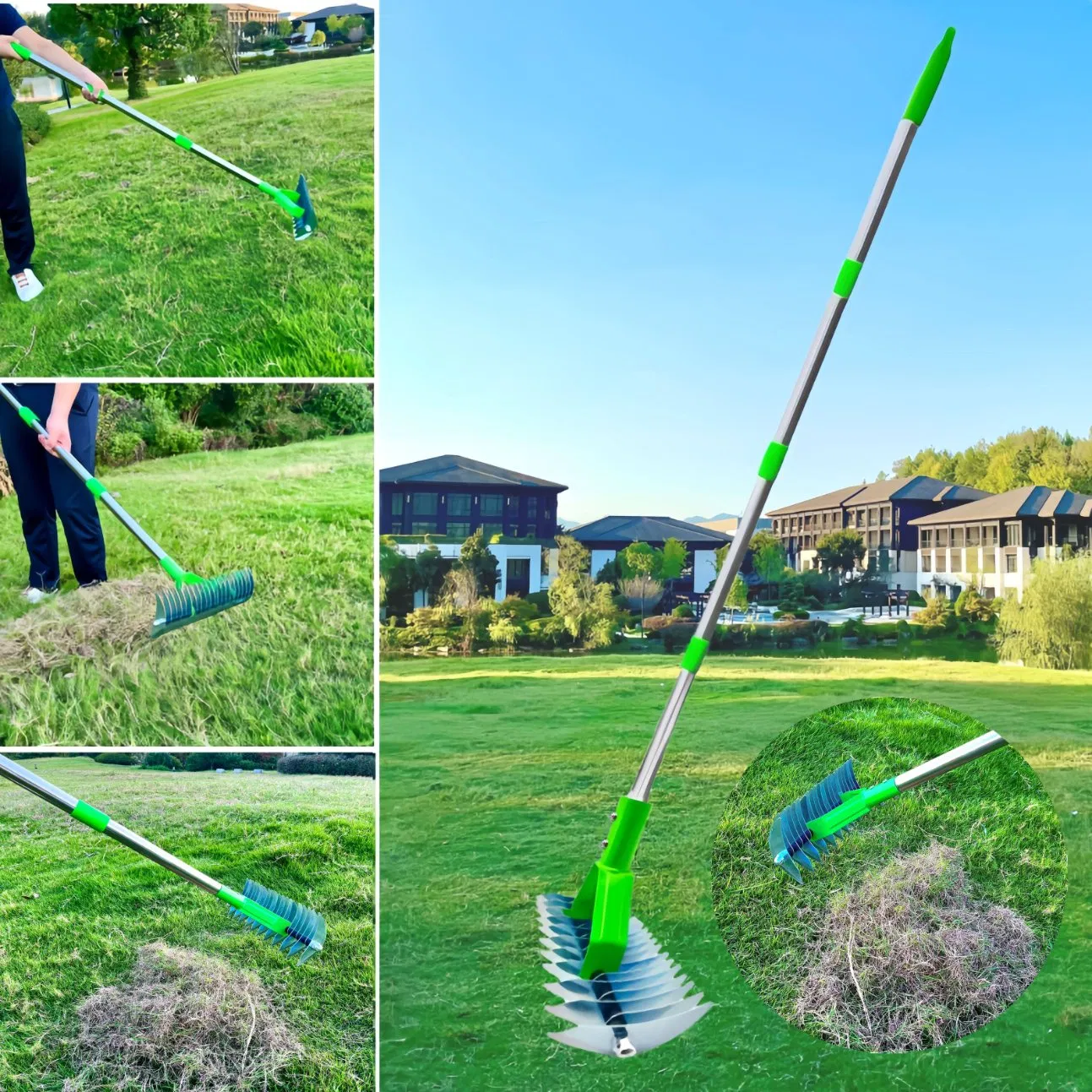 5.3FT Heavy Duty Garden Thatch Rake for Lawn Dead Grass Removal