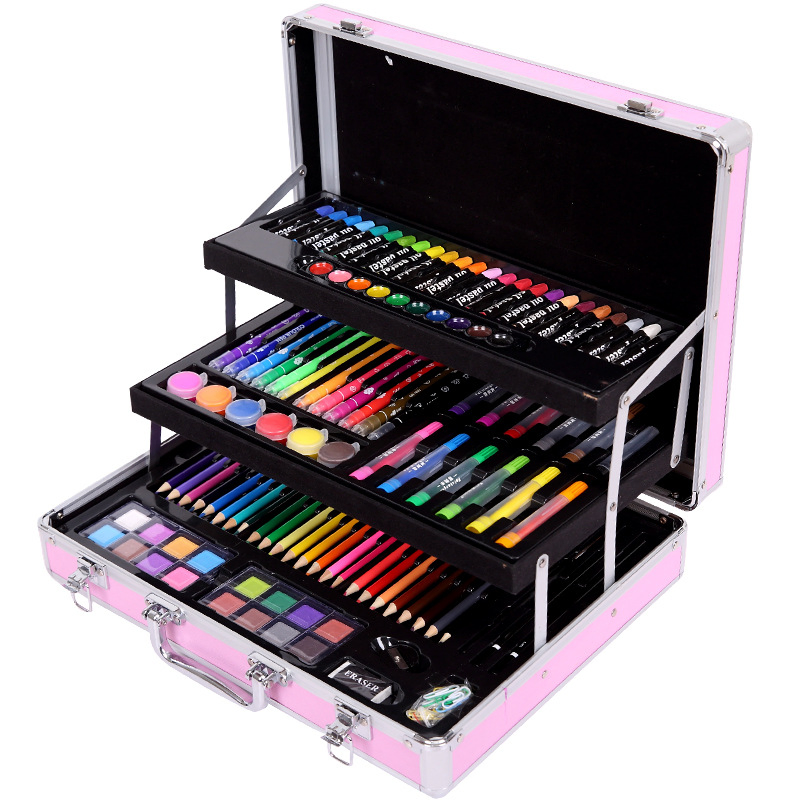 High-End Children Gift School Day 3 Levels Painting Drawing Tool Aluminum Alloy Box Art Set