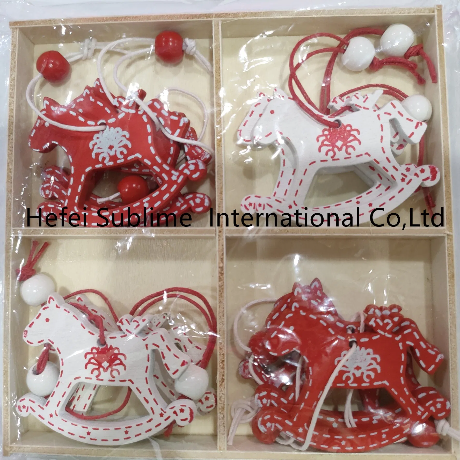 Christmas Wooden Hanging Decoration Pendant with Beads and Rope