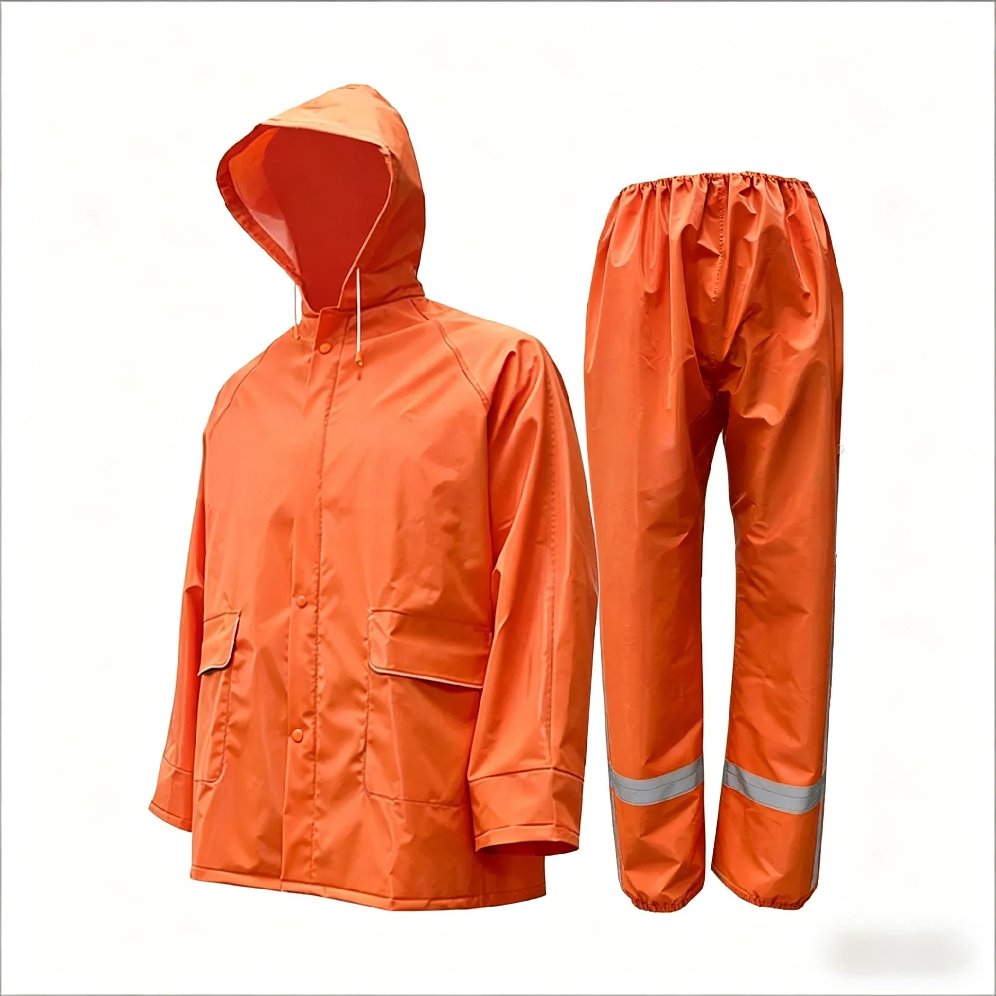 Orange PVC Polyester Reflektierender Wasserdichter Regenmantel Jacke Hose Set Anpassbar