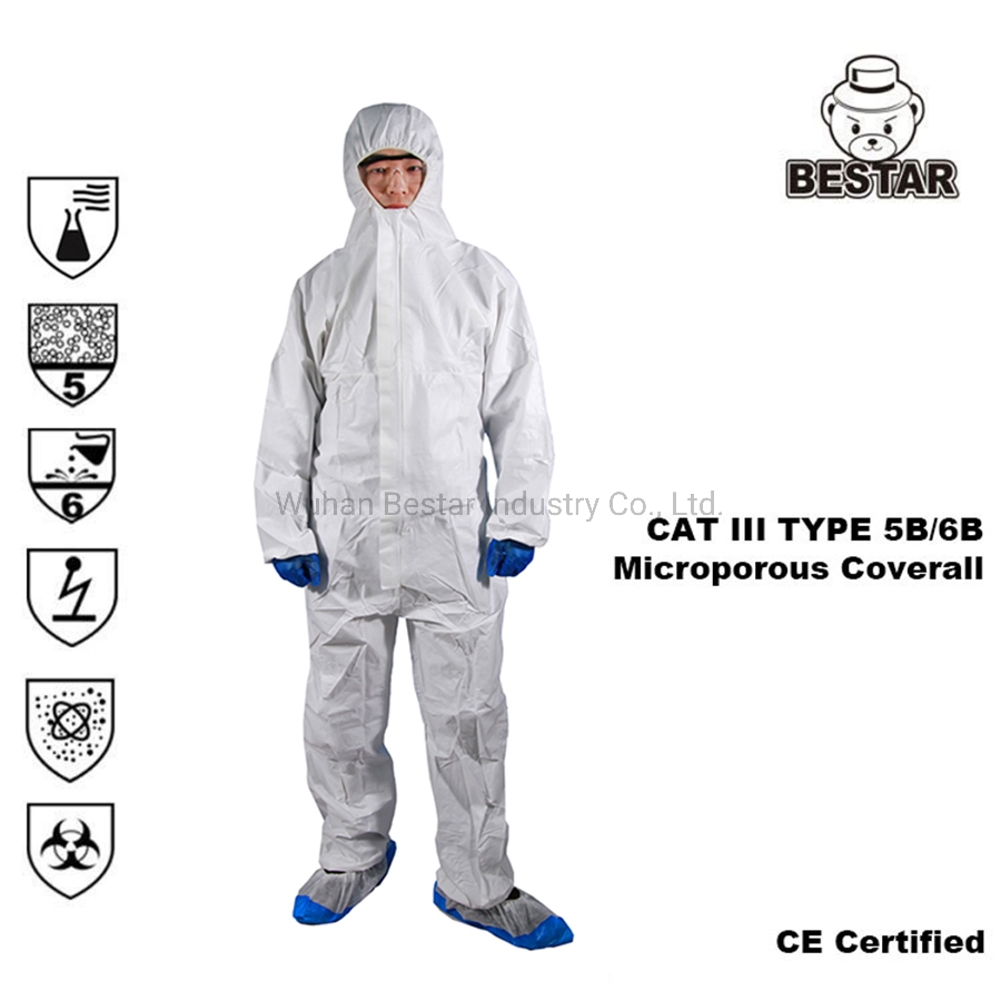 Nonwoven Cat III Type5b/6b En14126 Protective Microporous Film Coverall