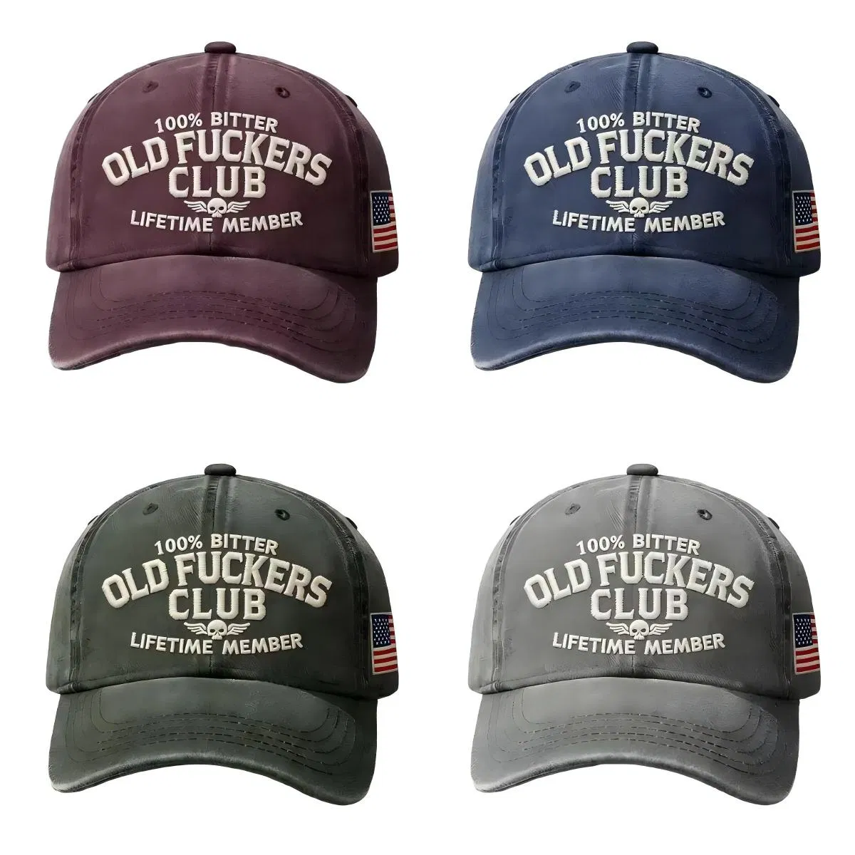 Men Retro Patch Logo Dad Hat Cotton Washed Distressed Hip-Hop Cap