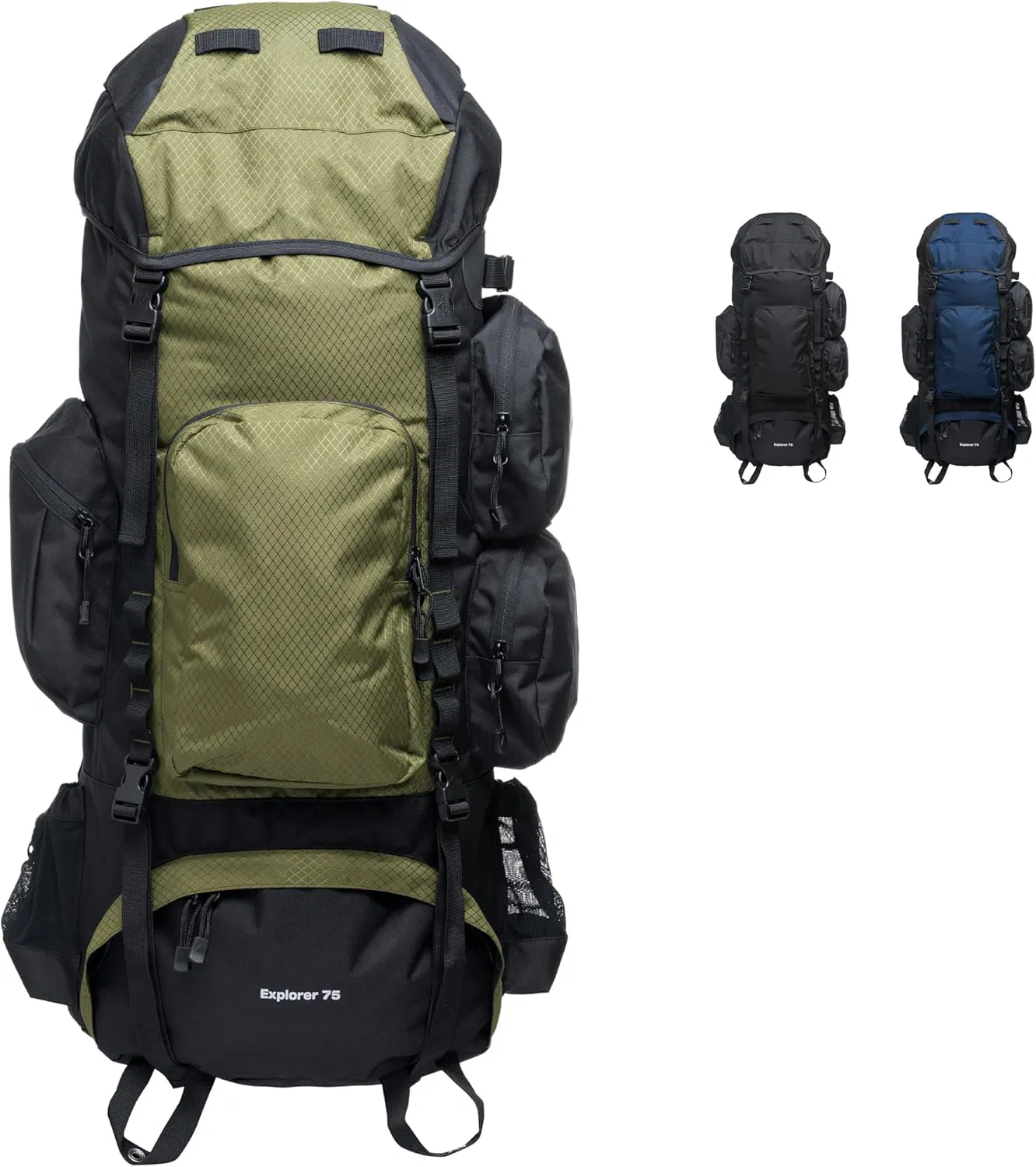 75L Explorer Internal Frame Backpack for Hiking, Camping, Backpacking with Rain Cover