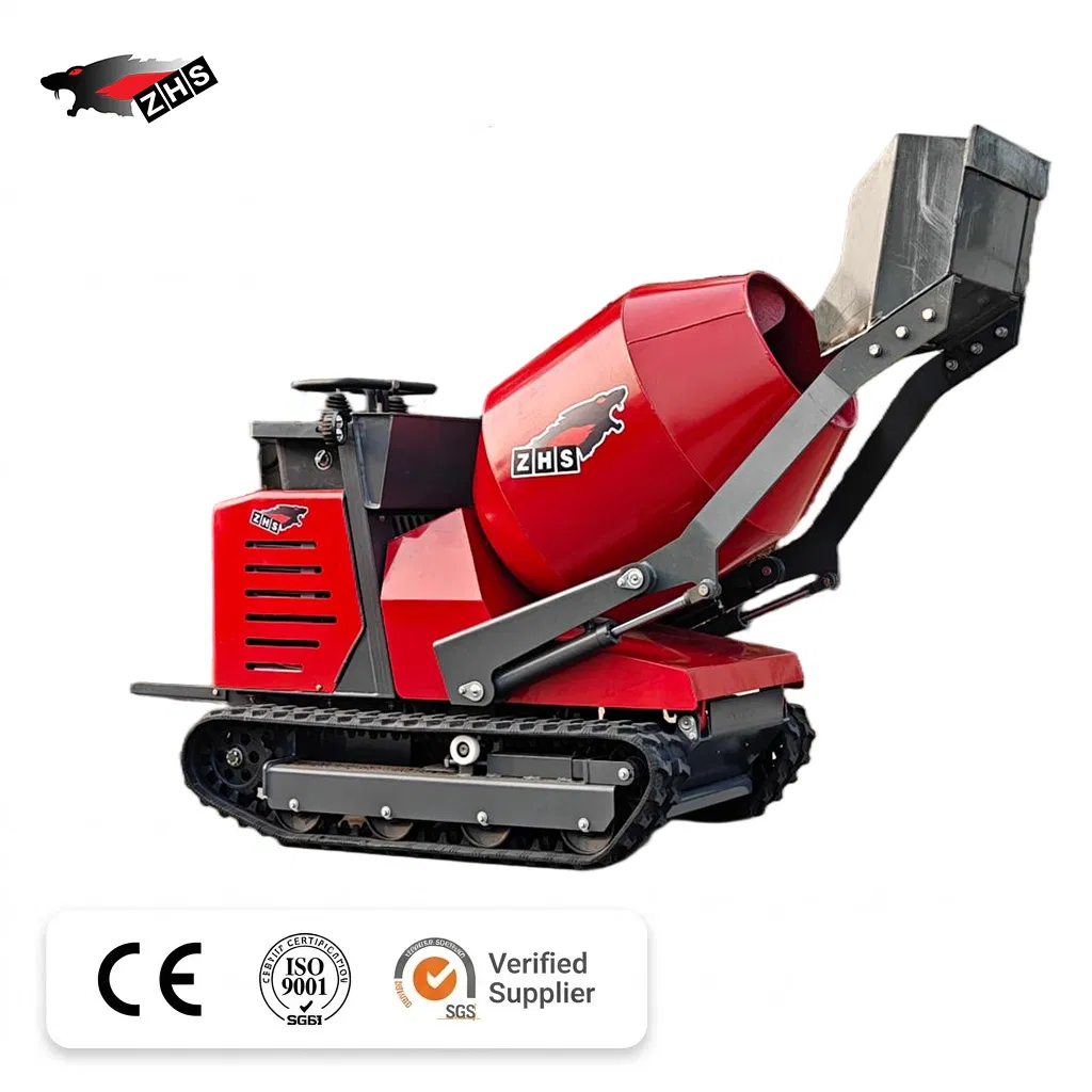 Portable 500L Tracked Concrete Mixer Machine with Self Loading Bucket for Construction
