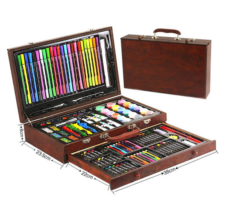 Children Gift School Day Water Color Pen Crayon Oil Pastel Painting Drawing Tool Wooden Box Art Set