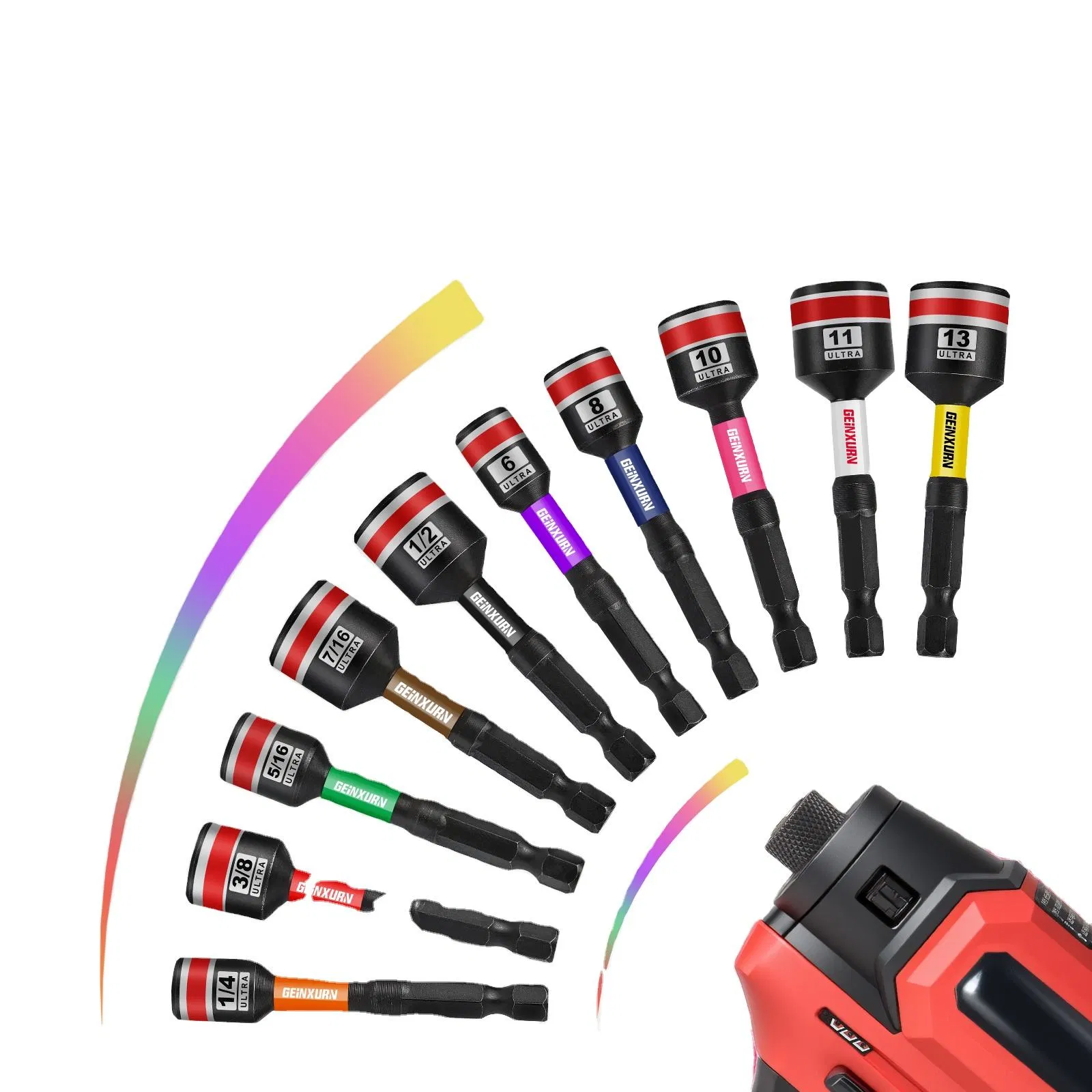 Magnetic Nut Driver Set SAE Metric Socket Adapter Hex Drill Bit DIY Grade Customized OEM Support Color Coded