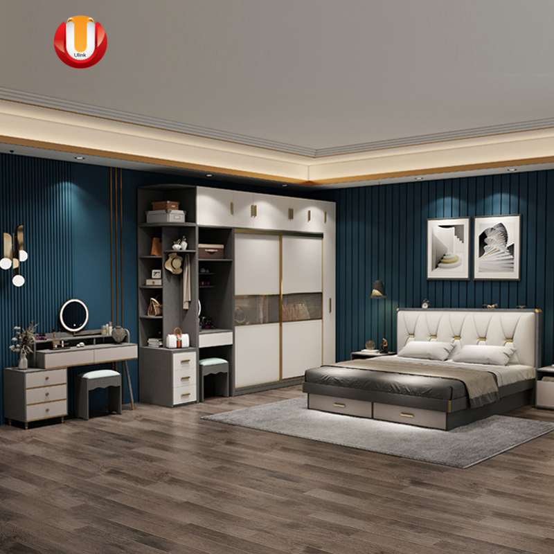 Queen Size Luxury Wood Hotel Bedroom Furniture Set