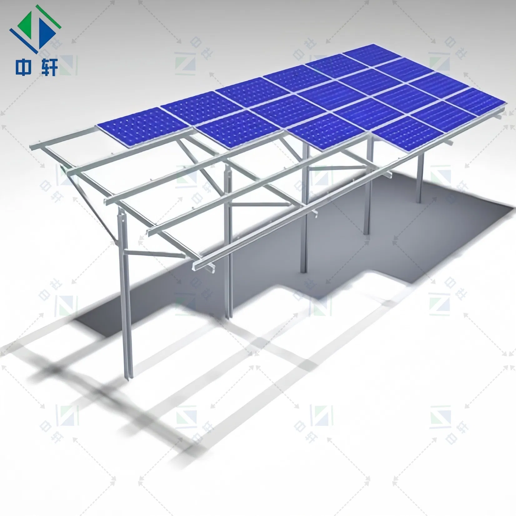 Support solaire métallique à angle réglable pour terrain sur pieux