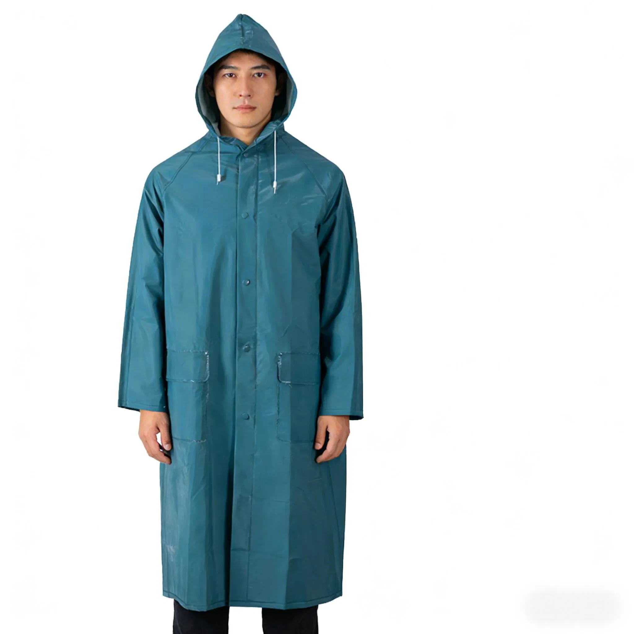 Seeblau wasserdichter PVC-Polyester langer Regenmantel für Erwachsene