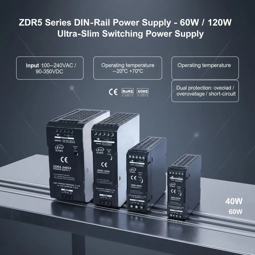 DIN-Schienen-Schlank-Schaltnetzteil Zdr5-Serie SMPS 60W 120W 240W 480W Konverter