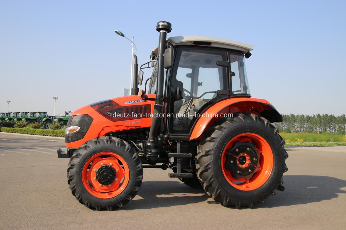 80HP 4WD Tractor with Cabin, Rops, Creeper, Canopy, Plough, Tiller for Paddy Use