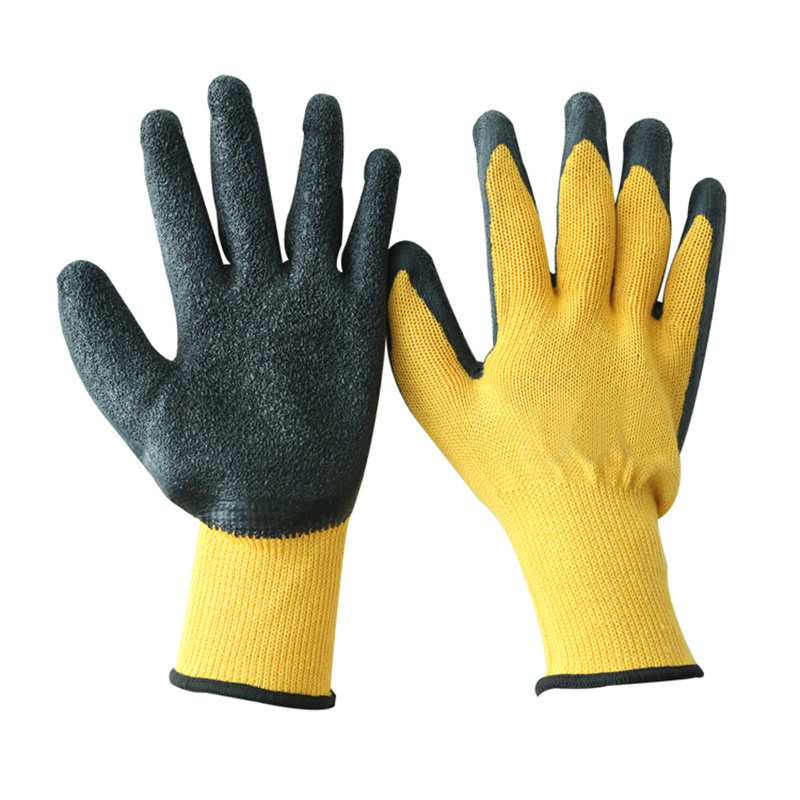 Guante Super Flex Amarillo Heavy Duty 10 Gauge 5 Yarn Cotton Lined Crinkle Latex Dipped Work Gloves with Firm Grip