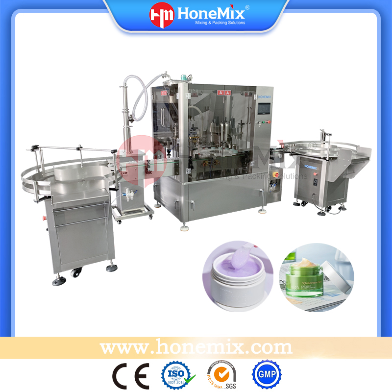 Honemix Rotary Cosmetic Cream Paste Jar Filling Machine Small Automatic Bottle Filling and Capping Machine Glass Jar Filler Packing Line