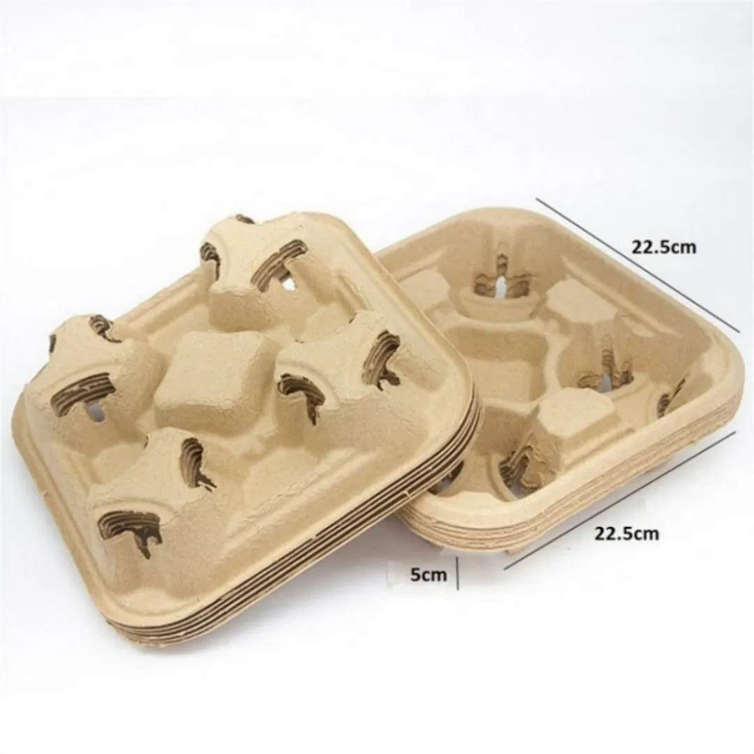 Disposable Biodegradable Pulp Holder Coffee Paper Cup Tray Two Cups Four Cup Holders