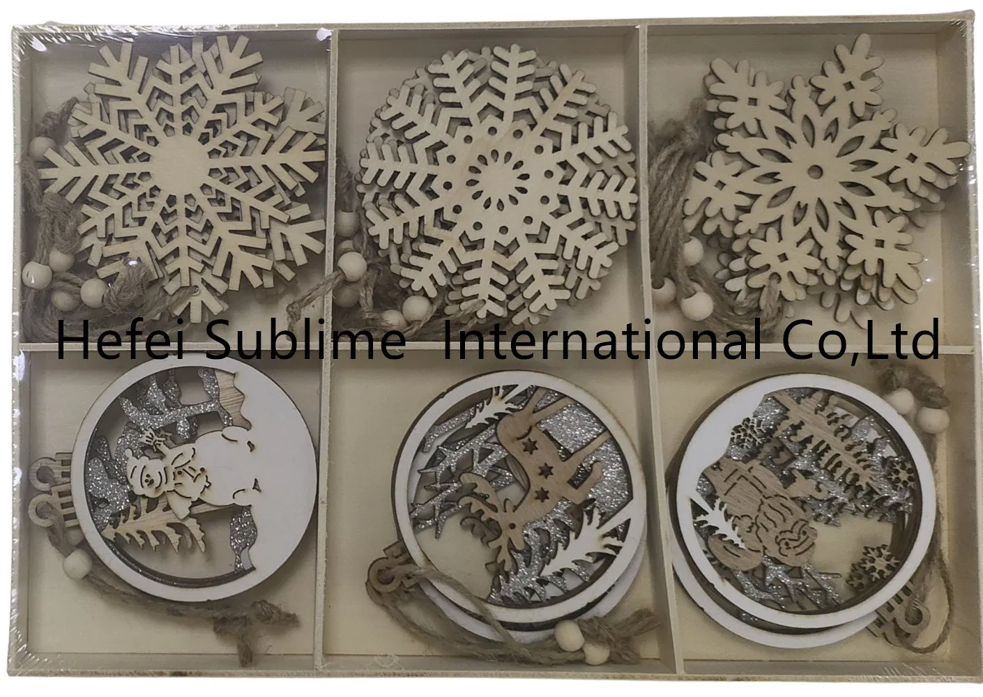 Christmas Round Snowflake Stock Wooden Pendant