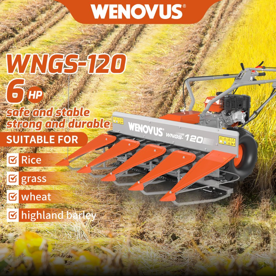Wenovus WNGS-120 Multi-Functional Agricultural Gasoline Power Rice Wheat Grain Potato Soybean Harvester Reaper