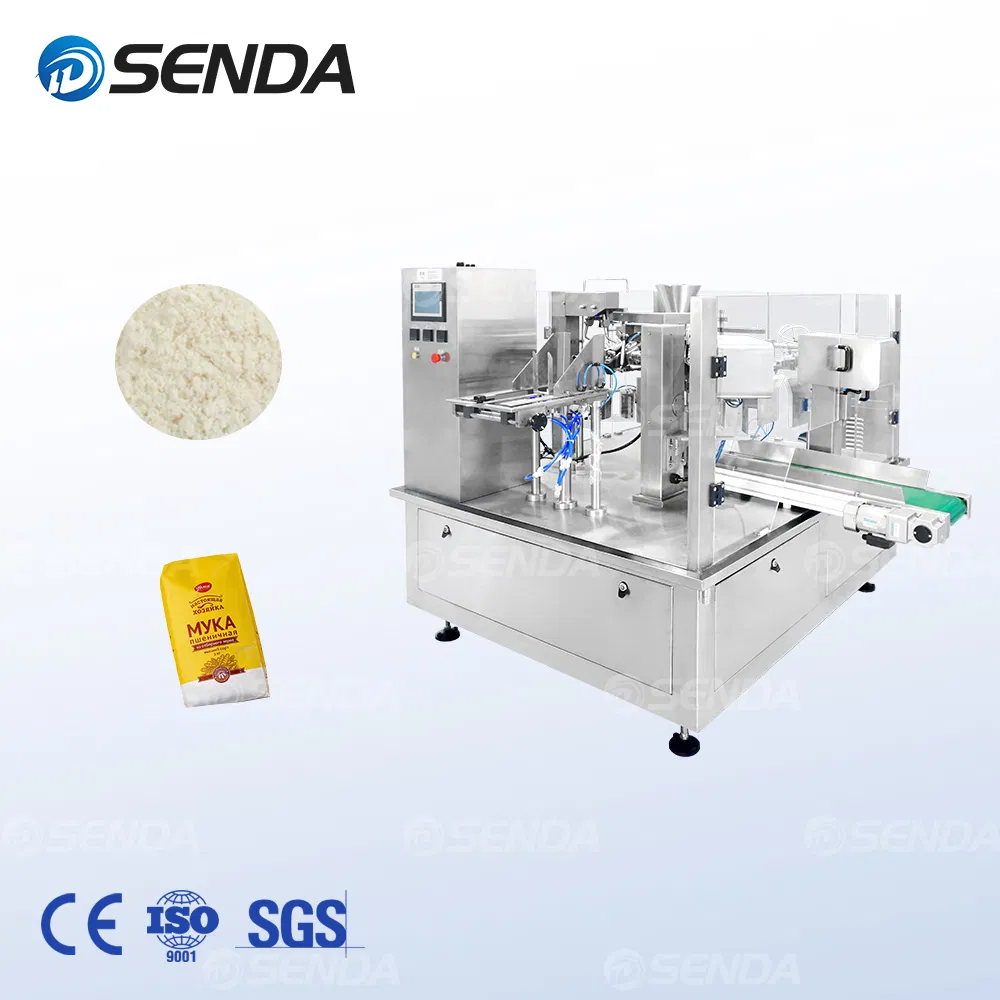 Máquina envasadora automática multifunción de bolsas preformadas tipo doypack con dosificador para harina de trigo, leche en polvo y condimentos en polvo