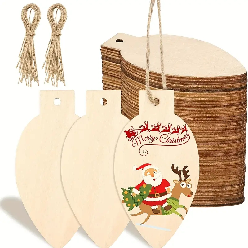 Pendenti in Legno a Forma di Pallina di Natale - Decorazioni Appese Grezze Fai da Te per l'Addobbo Festoso della Casa