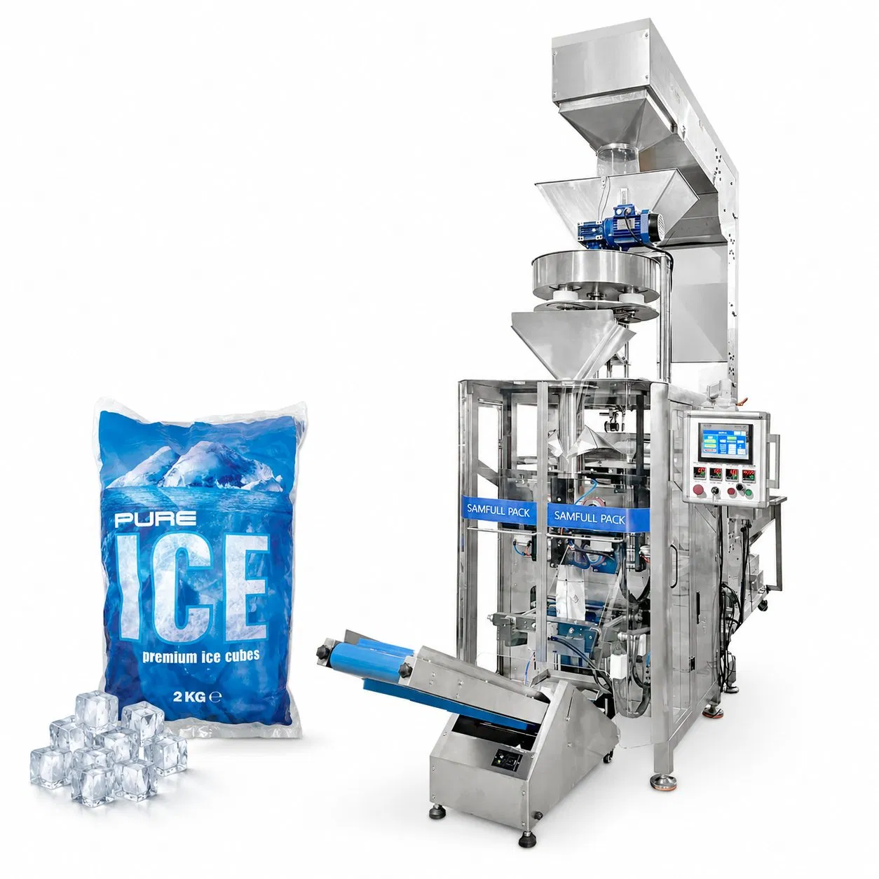 Macchina automatica per il confezionamento del ghiaccio con pesatrice multi testa per il confezionamento su larga scala