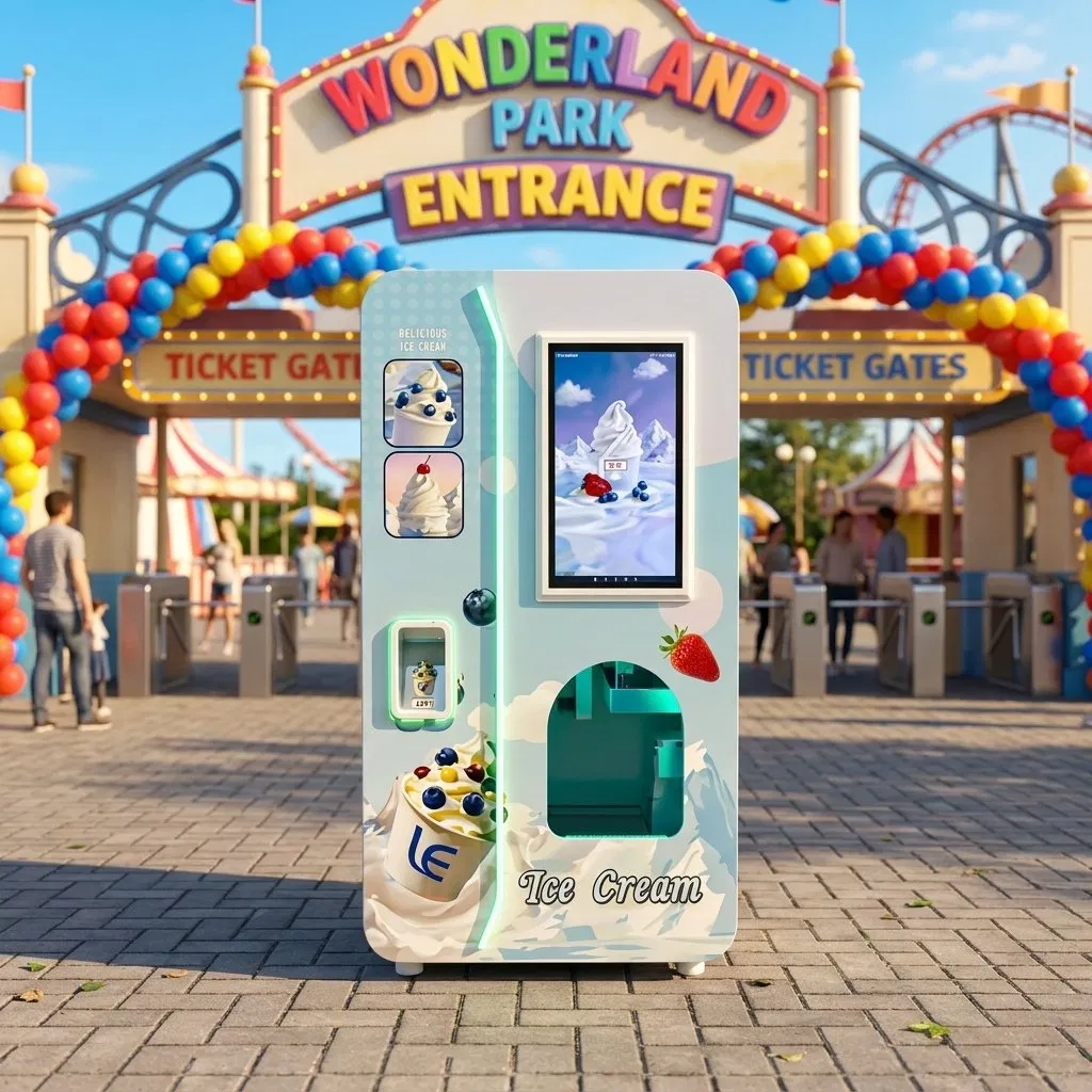 Touch Screen Ice Cream Robot Machine with Cup Dispenser