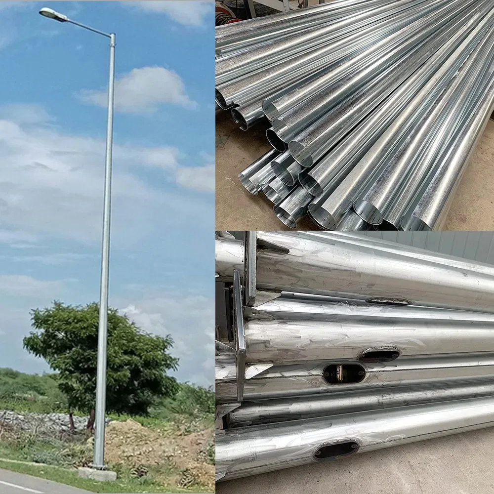 Metal Galvanized Steel Solar Street LED Light Cylindrical Tapered Pole