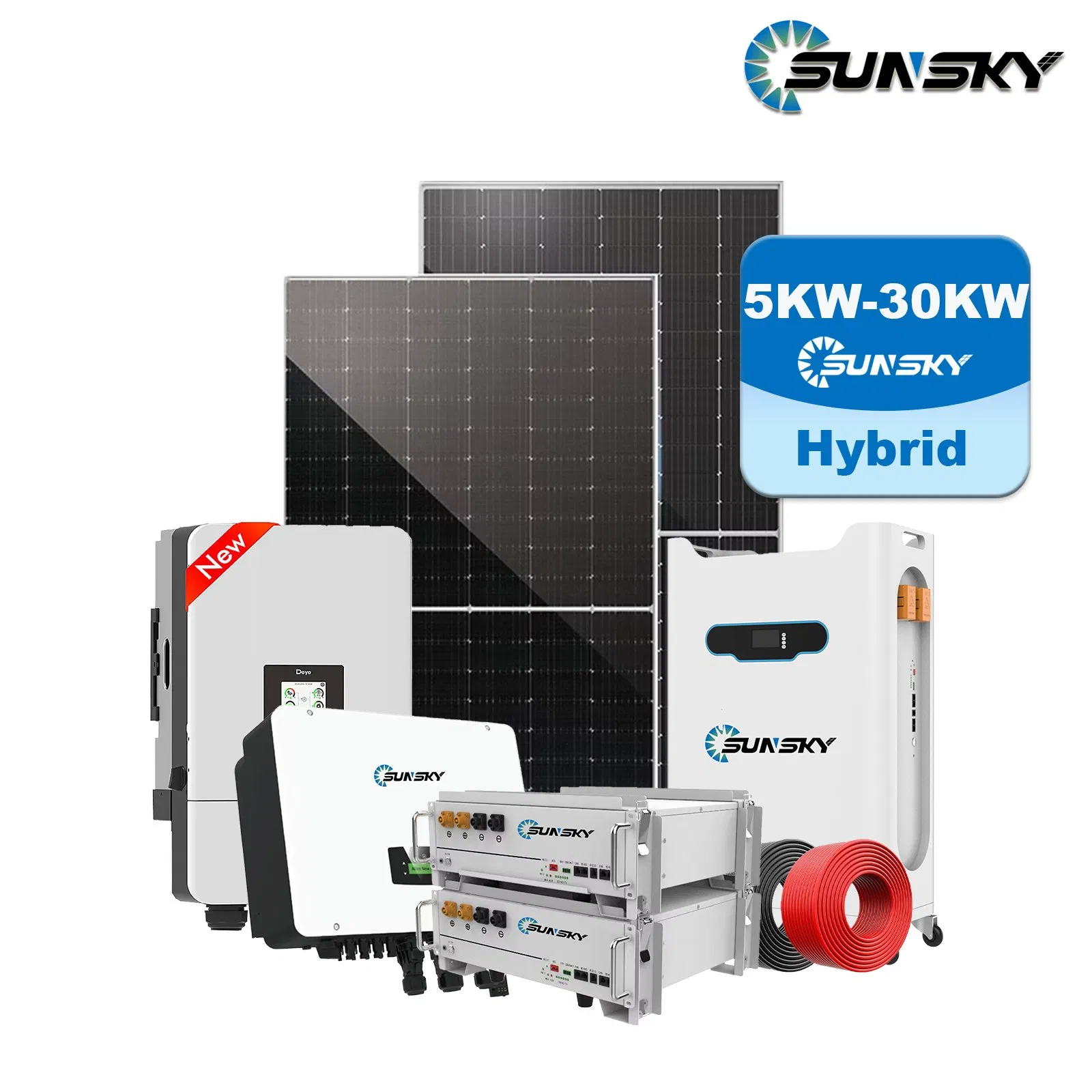 Sunsky Off Grid Solar Energy System 5kw 10kw 15kw Solar Panels System Lithium Battery Power Energy Storage with Hybrid Solar Inverter