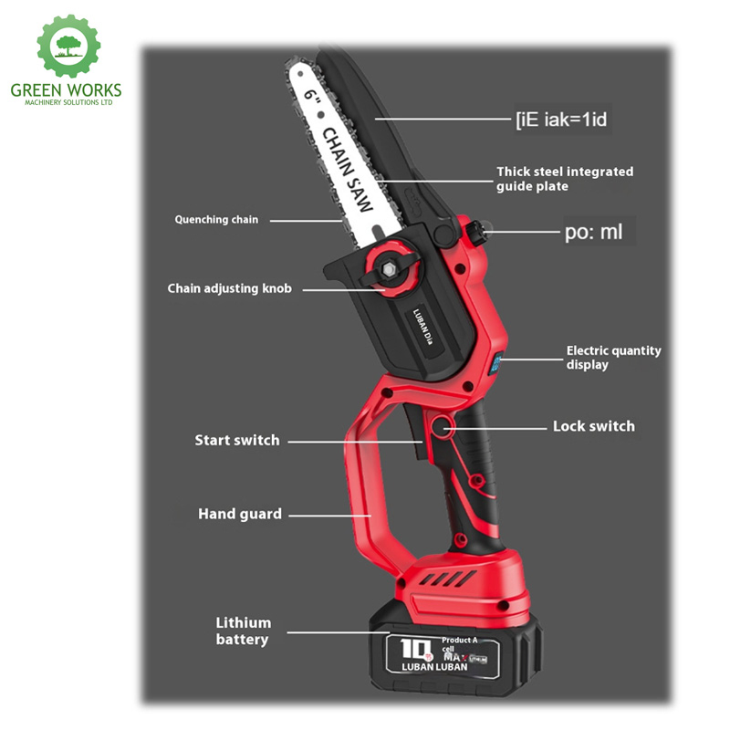 Portable Electric One-Hand Handheld Cordless Chain Saw for Wood Cutting Trimming