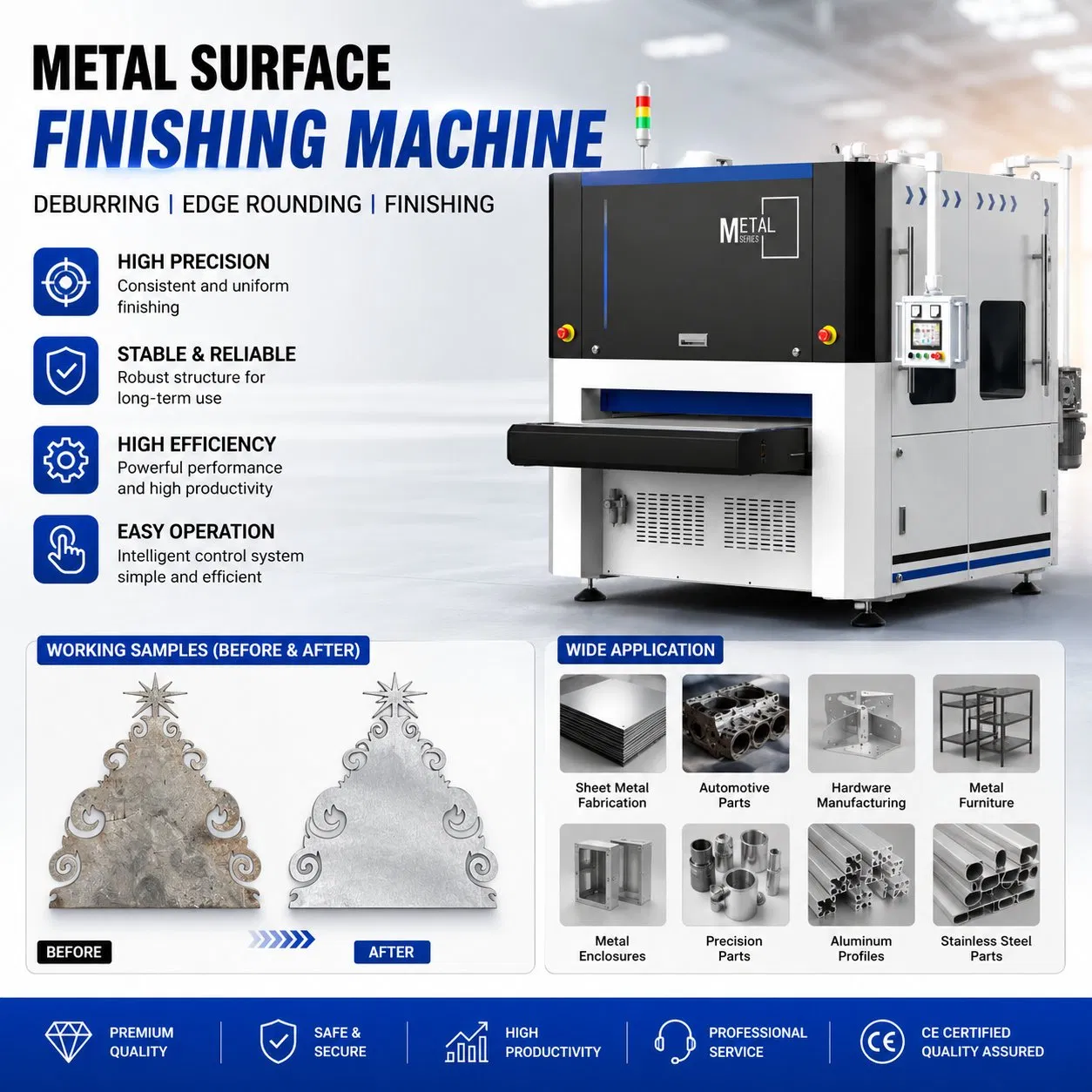 Automatic Metal Sheet Deburring and Edge Rounding Machine with Rotary Brush and Grinding Belt for Burrs Removal Surface Finishing Polishing Carbon Steel