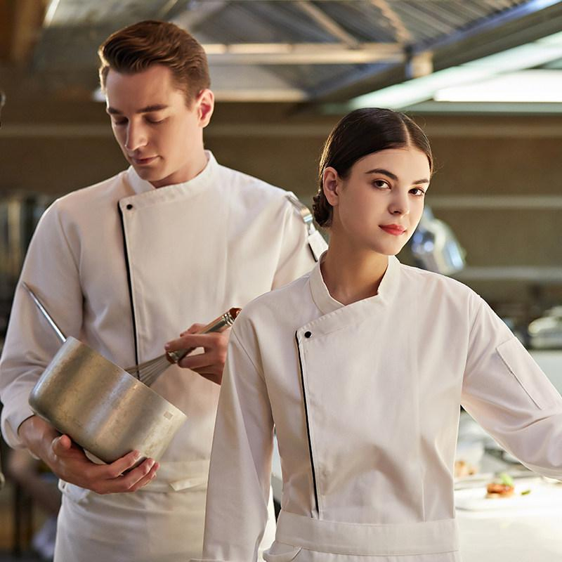 Men's and Women's Long Sleeve Plain Color Catering Chef Uniform for Autumn and Winter