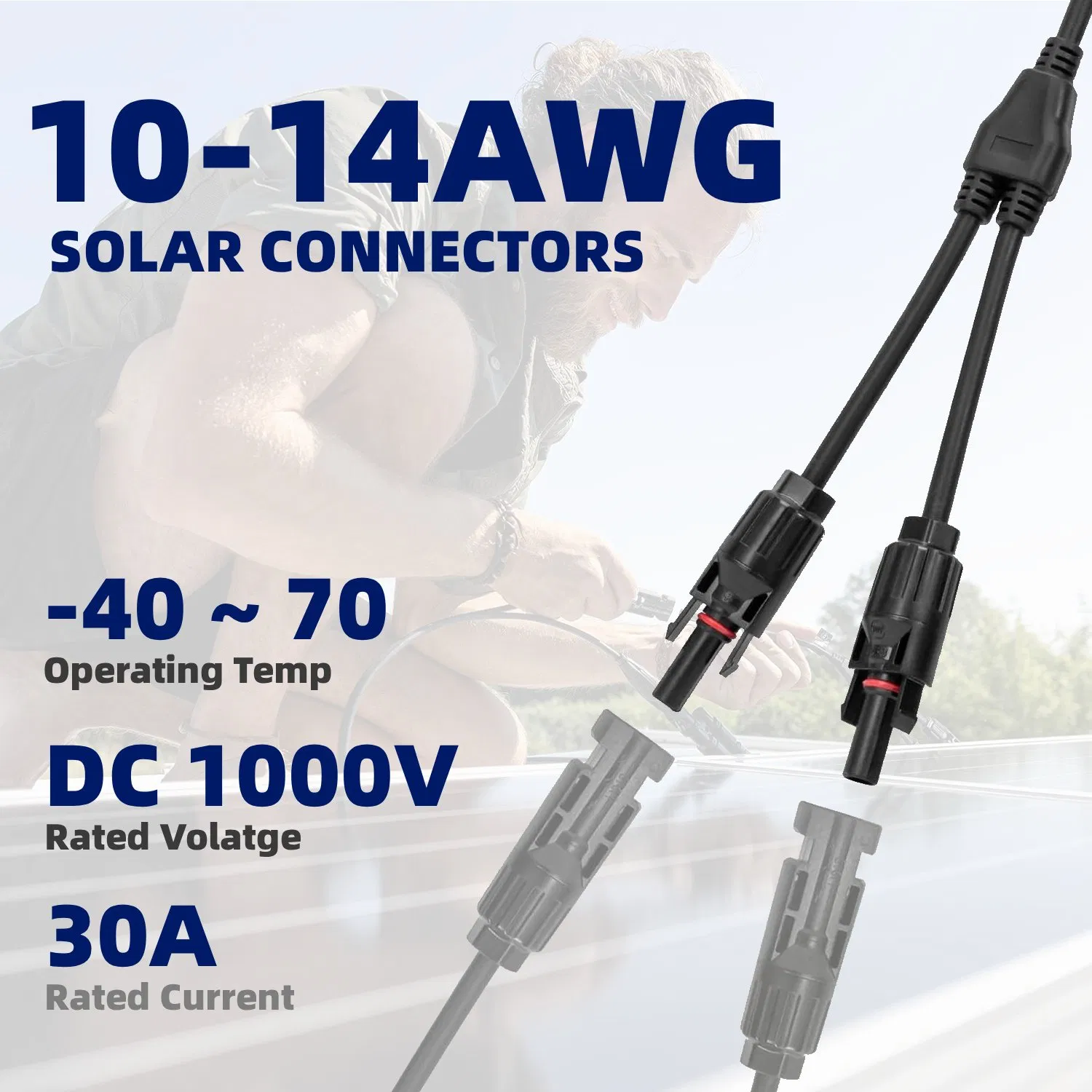 IP67 wasserdichter 1000V DC 30A Solar-PV-Y-Abzweigverbinder 1 auf 2 Stecker/Buchse Parallelkabelstecker für Solarmodul