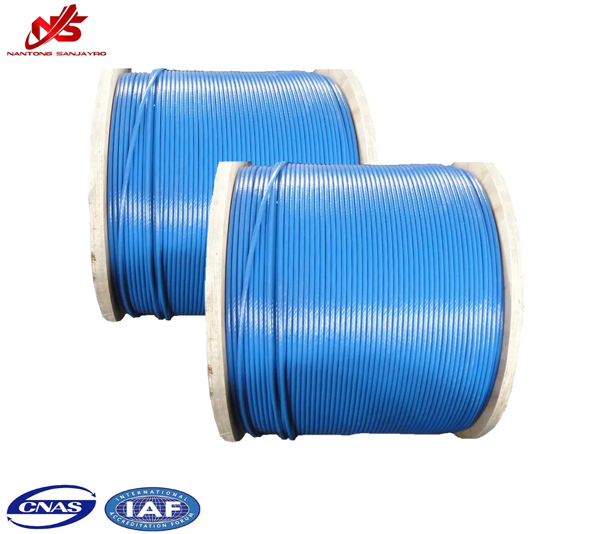 Blue PVC PP Coated Galvanized Steel Wire Rope 6X19 + FC/Iws/Iwrc