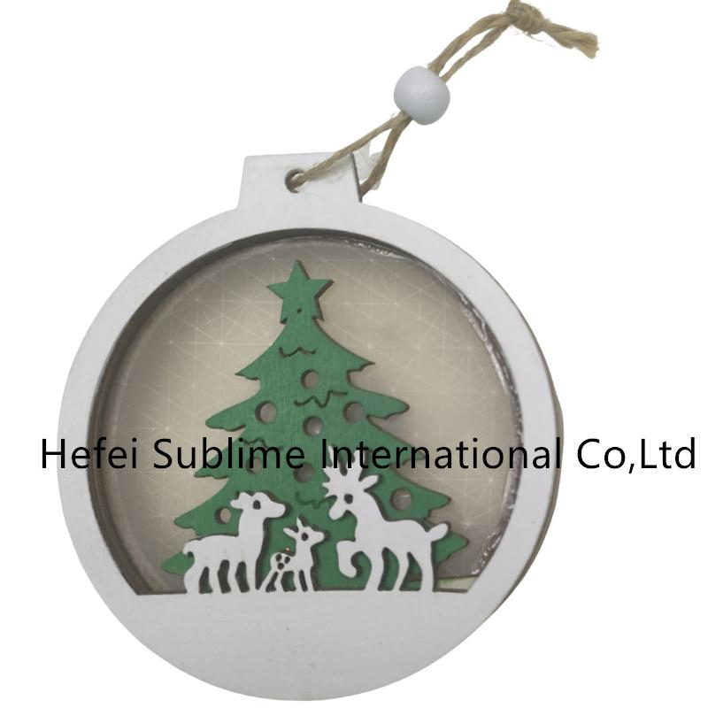 Wooden Pendant Round Lights Santa Claus Snowman LED Lights for Party Decoration