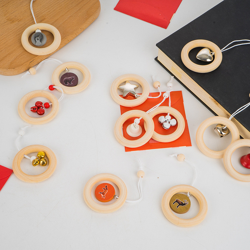 Wooden Ring Bell Ornaments for Christmas Decorations