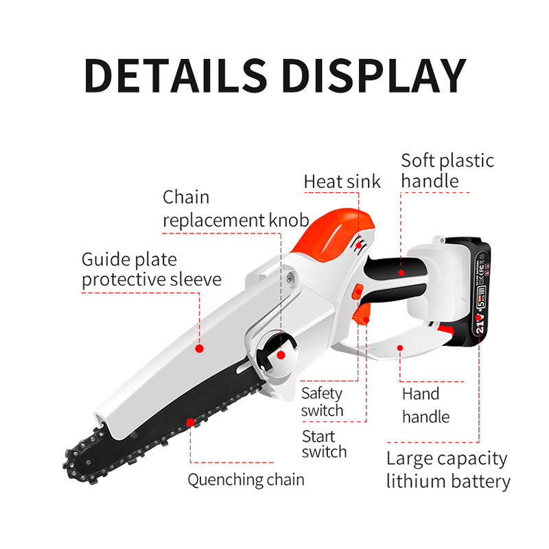 6inch 21V Portable Cordless Electric Wood Chainsaw with Non-Slip Handle