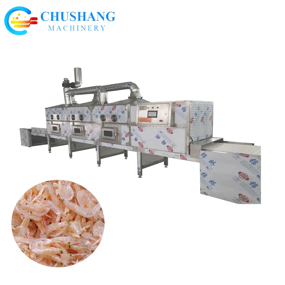 Continuous Industrial Seafood Shrimp Fish Skin Alga Dryer Microwave Drying Machine