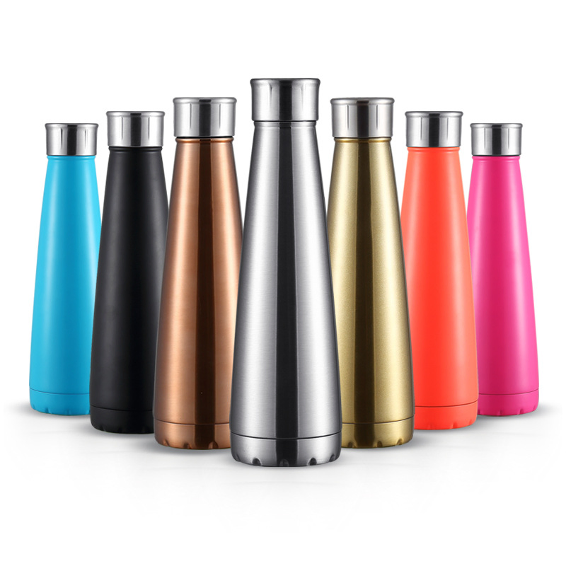 Conical Flask 450ml Multicolor Stainless Steel Tumbler Water Bottle