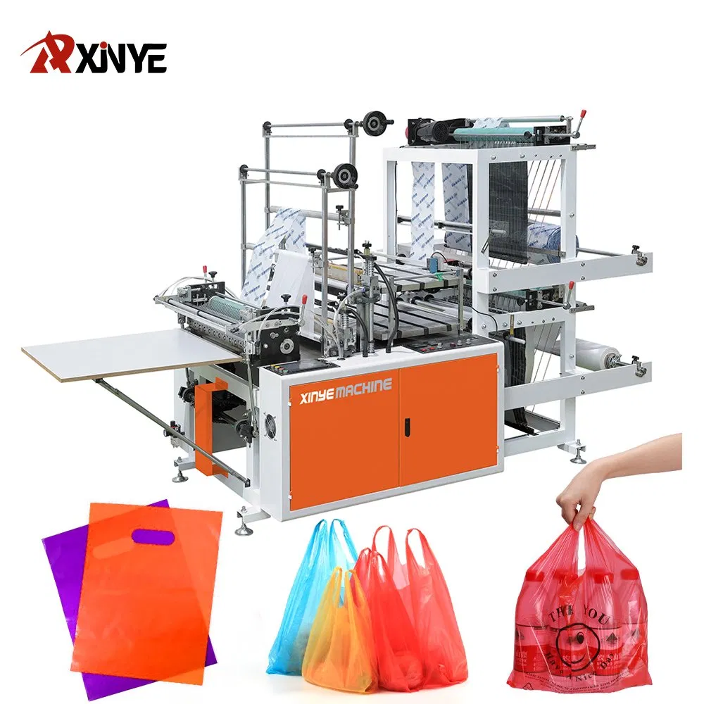 Xinye China Taiwan Biologisch abbaubare Einkaufs-PP-PE-Plastiktütenherstellungsmaschine Vollautomatische Plastik-T-Shirt-Tütenherstellungsmaschine
