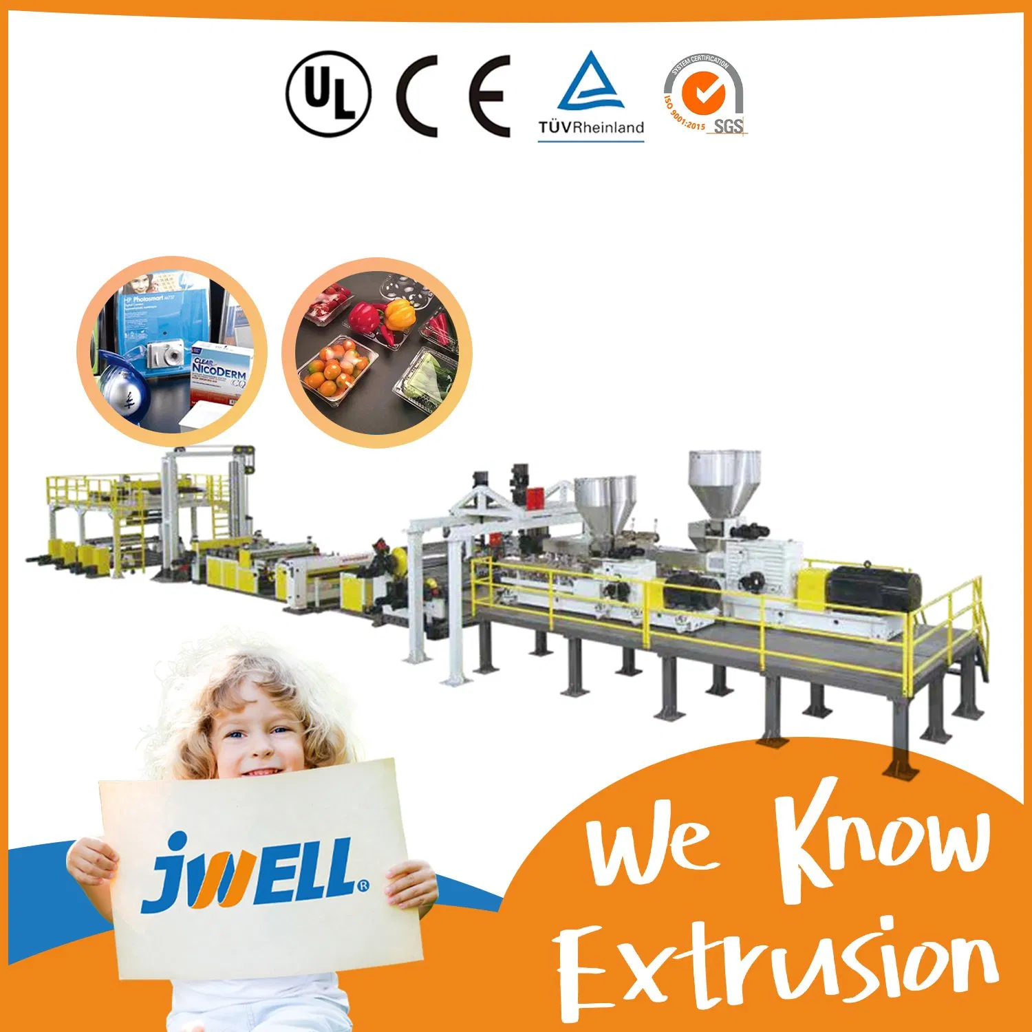 Jwell Twin Screw Dyer-Free Vented PET Sheet/Board Production Line Plastic Extrusion Making Machine for Industrial Anti-Corrosion Protection Packing Products