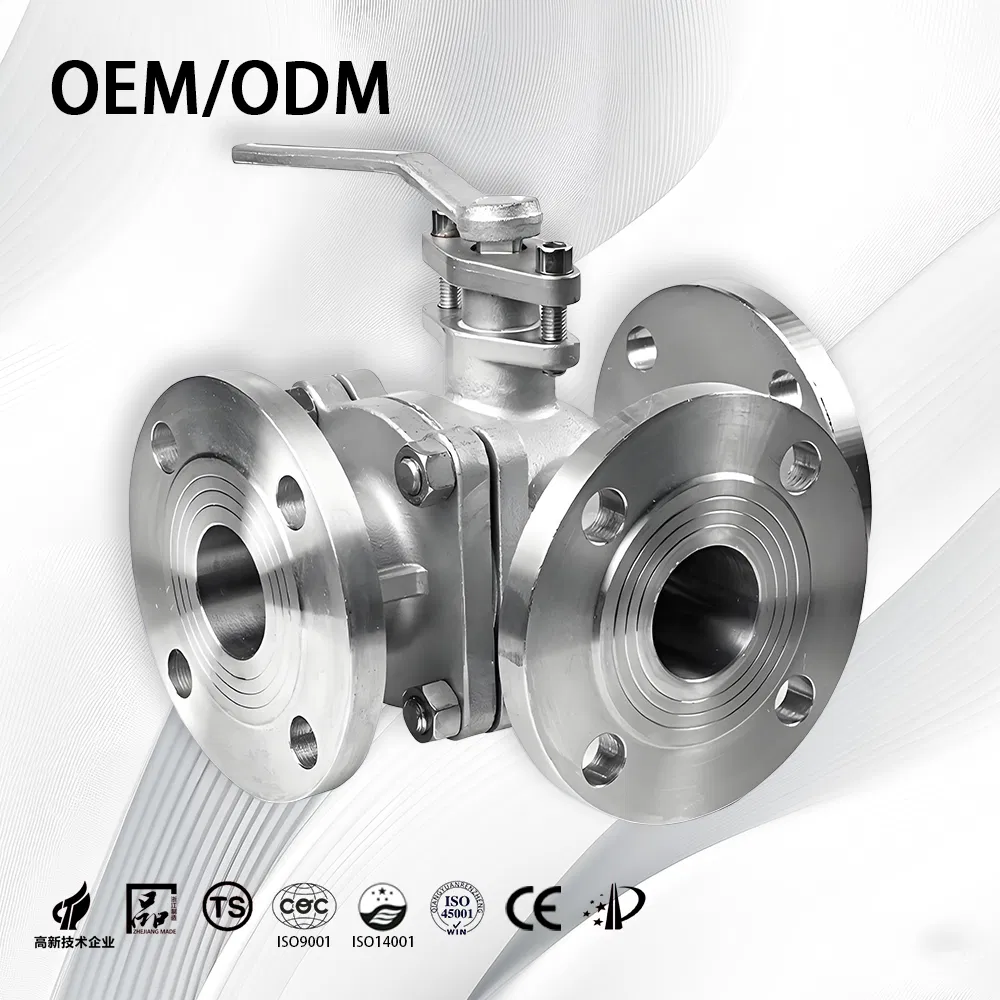 SS304/316 Stainless Steel 3-Way High Pressure Flanged Pneumatic Ball Valve for Industrial Plumbing Pipeline Gas Water Steam Control
