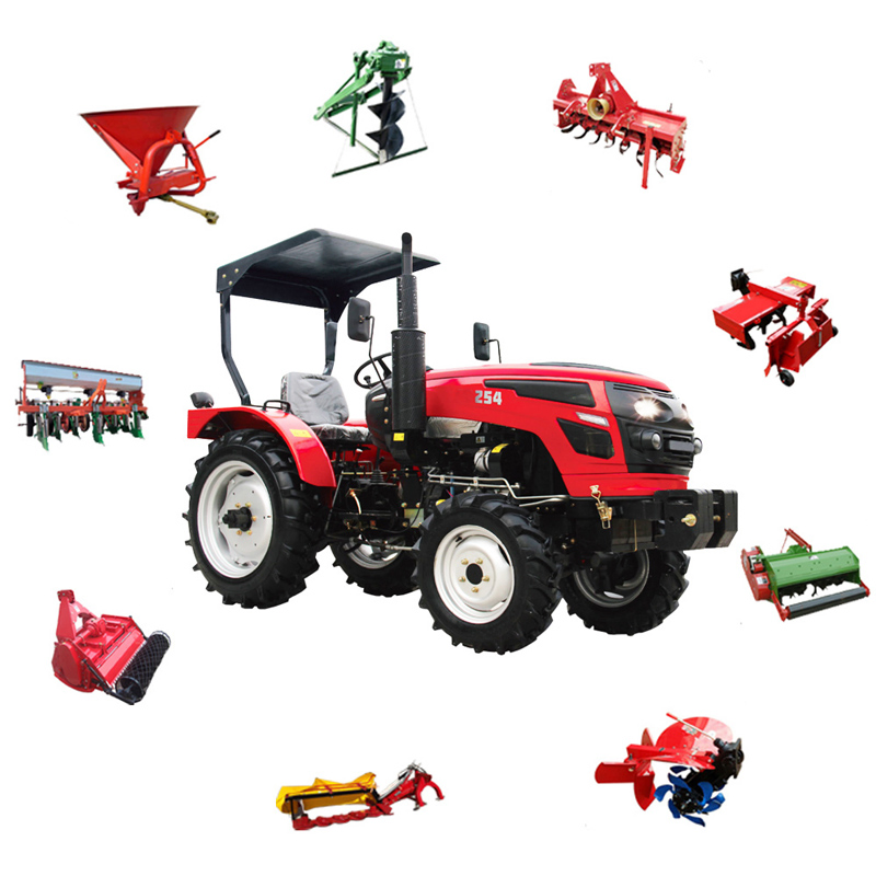 25HP 4X4 Mini Compatto Agricolo Giardino Trattore con Caricatore Frontale, Retroescavatore Posteriore e Trivella