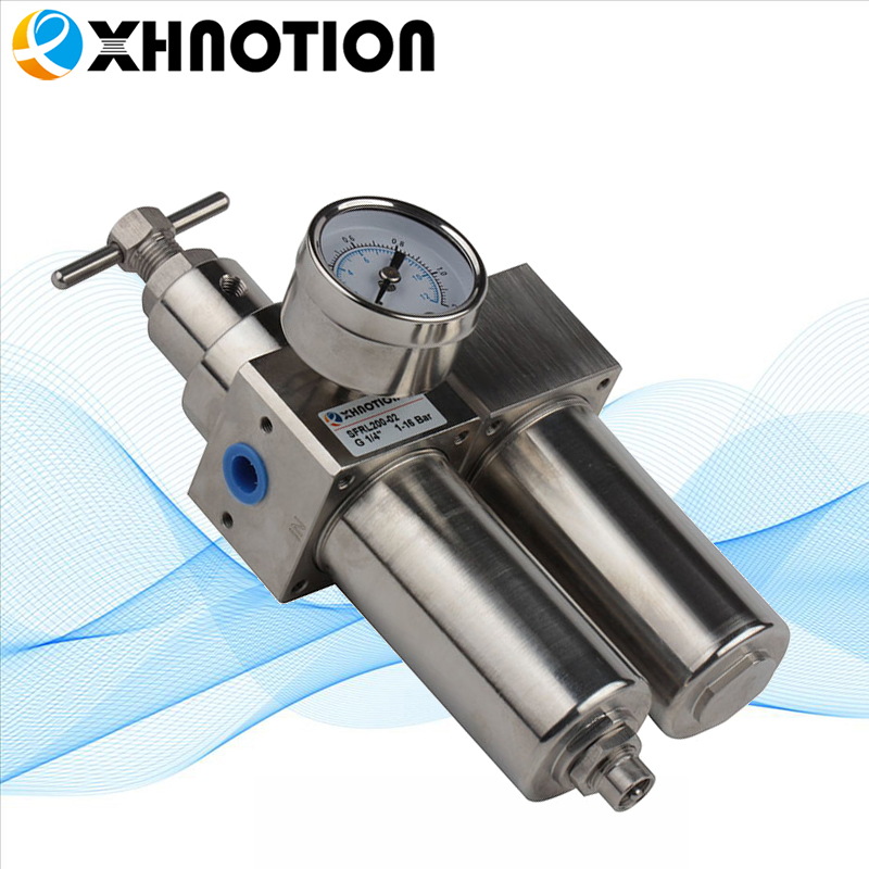 Xhnotion SS316L Stainless Steel SFRL200-02 Pneumatic FRL Regulator Lubricator Filter