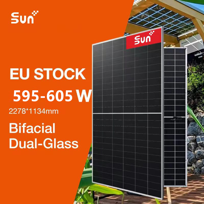 وحدة كهروضوئية أحادية الوجه من Sunplus ثنائية الوجه بقدرة 595 واط و600 واط و605 واط لنظام الطاقة الشمسية المنزلي