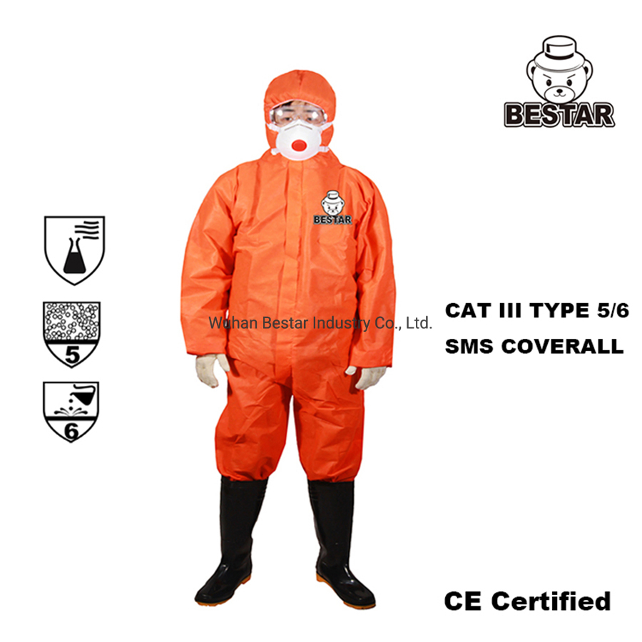 Disposable Nonwoven Type 5/6 SMS Coverall for Asbestos Removal