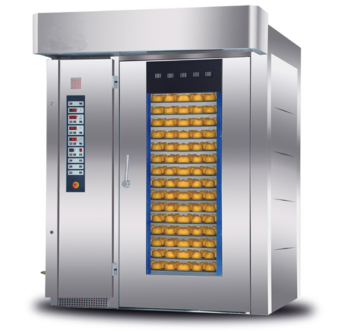 Forno rotativo a convezione a vapore per panifici industriali ad alta capacità ad aria calda, usato per cuocere hamburger, torte, pizza e pane