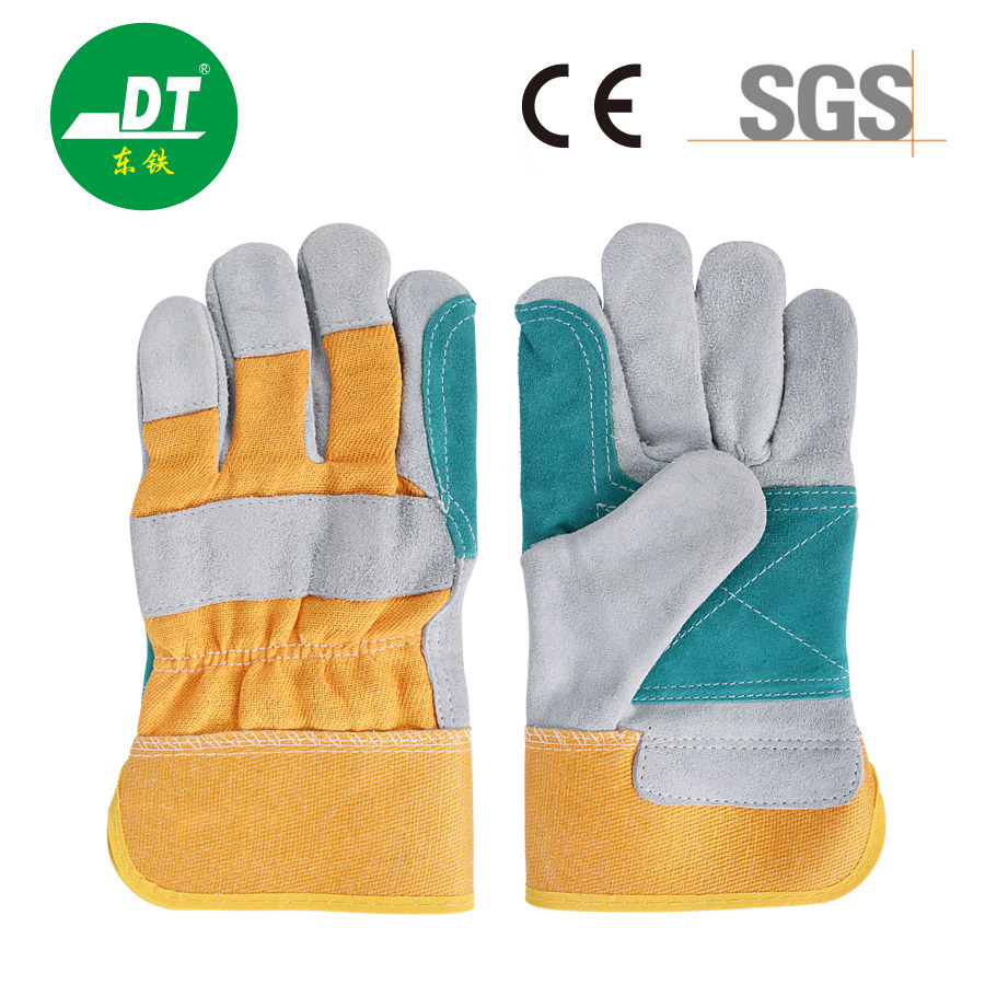 Two-Finger Cotton Lined Genuine Leather Welding and Garden Gloves