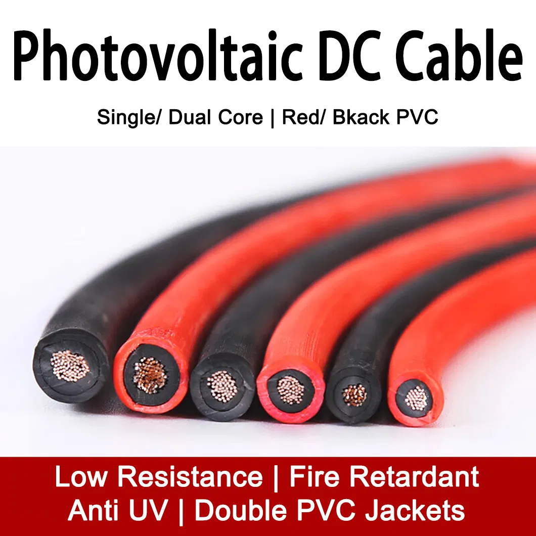 50m Roll Fire Proof PV Wire 4mm 6mm 8mm Solar Cable Photovoltaic System Solar Panels Wires PVC Insulated Single Twin Core Tinned Copper Conductor Cables