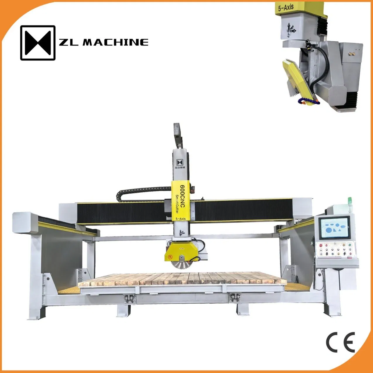 Heavy Duty CE 5 Axis CNC Stone Cutting Machine for Granite Marble Quartz Ceramic Processing Profiling 2.5D Shaping, Automatic Bridge Saw