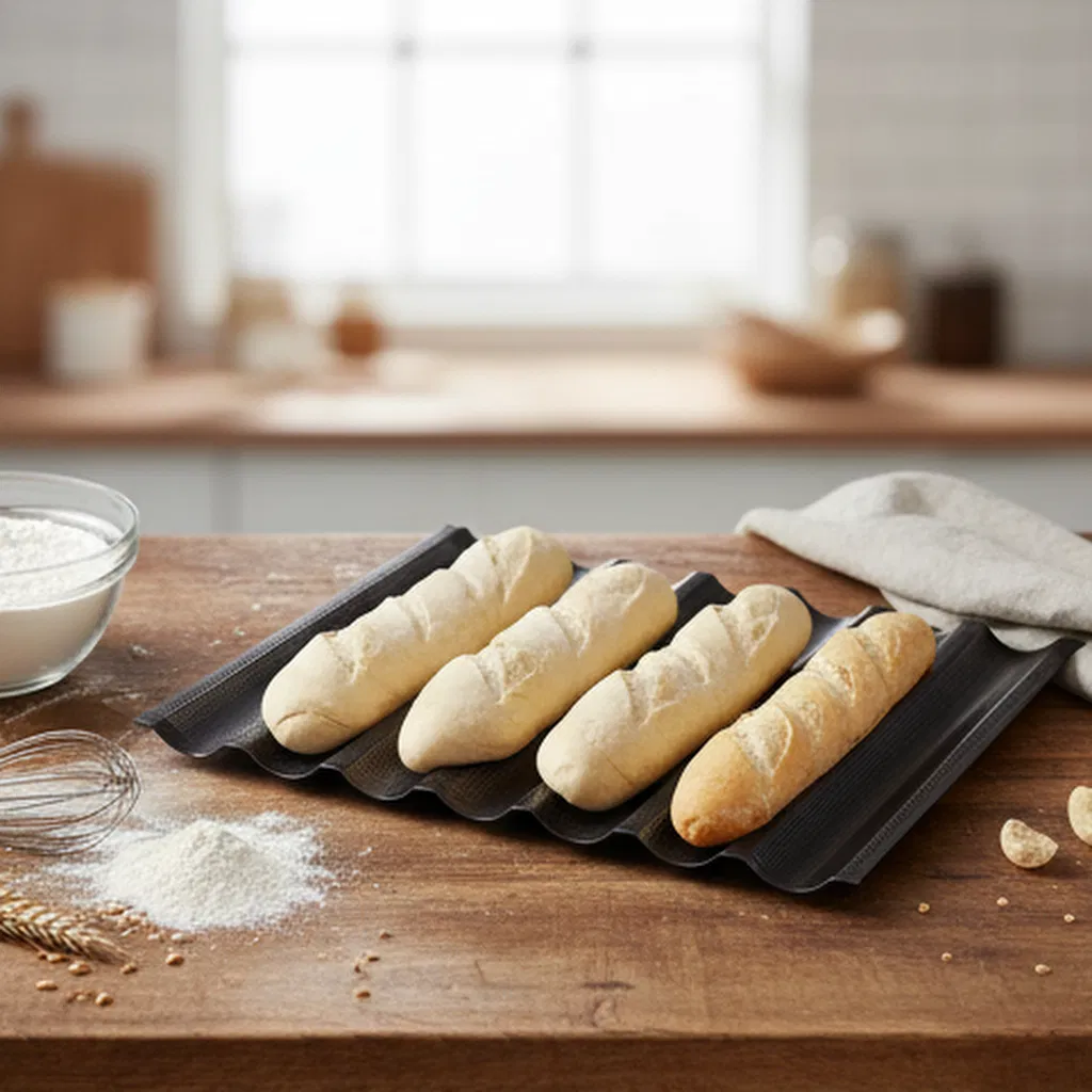 Commercial Aluminized Steel 7 Slot Groove Rows Baguette Baking Pan for Bakery Baguette Tray